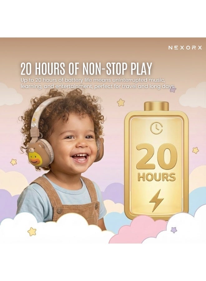 NEXORX NexTunes 002 Kids Headphones – Bluetooth 5.3, 20H Playtime, 85dB Safe Volume Limit, 40mm Drivers, Foldable & Comfortable Design for Ages 3+ BROWN - Image 2